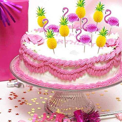 48x Snailmon Flamingo Cupcake Toppers pcks Pineapple Cupcake Toppers, 3D Cocktail Picks Cake Decoration for Luau Hawaii Tropical Birthday Wedding Beach Party