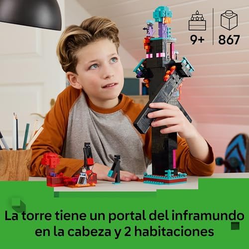 Minecraft 2 em 1 A Torre Enderman - Brinquedo Modular Conversível em 2 Fortalezas - Endermans, Endermites e Figuras do Portal do Submundo - Presente para Jogadores para Rapazes e Raparigas 9+ Anos 21279