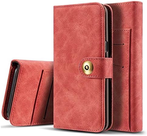 Galaxy S7 Edge Flip Leather Wallets Case Credit Card Holder Cash Slot Storage With Detachable Magnetic Hard Cover For Samsung Phone ( Red )