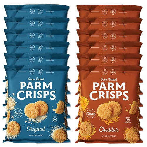 Parm Crisps Original Parmesan & Cheddar Cheese Crisps 0.63oz Variety Pack, 100 Cheese Snack