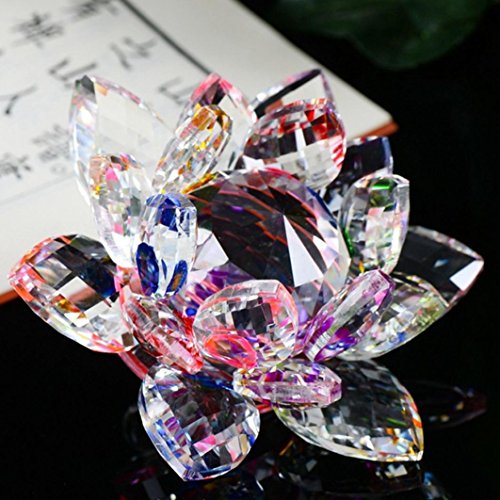 Inverlee Lotus Crystal Glass Figure Paperweight Ornament Feng Shui Household Decor Collections (D)