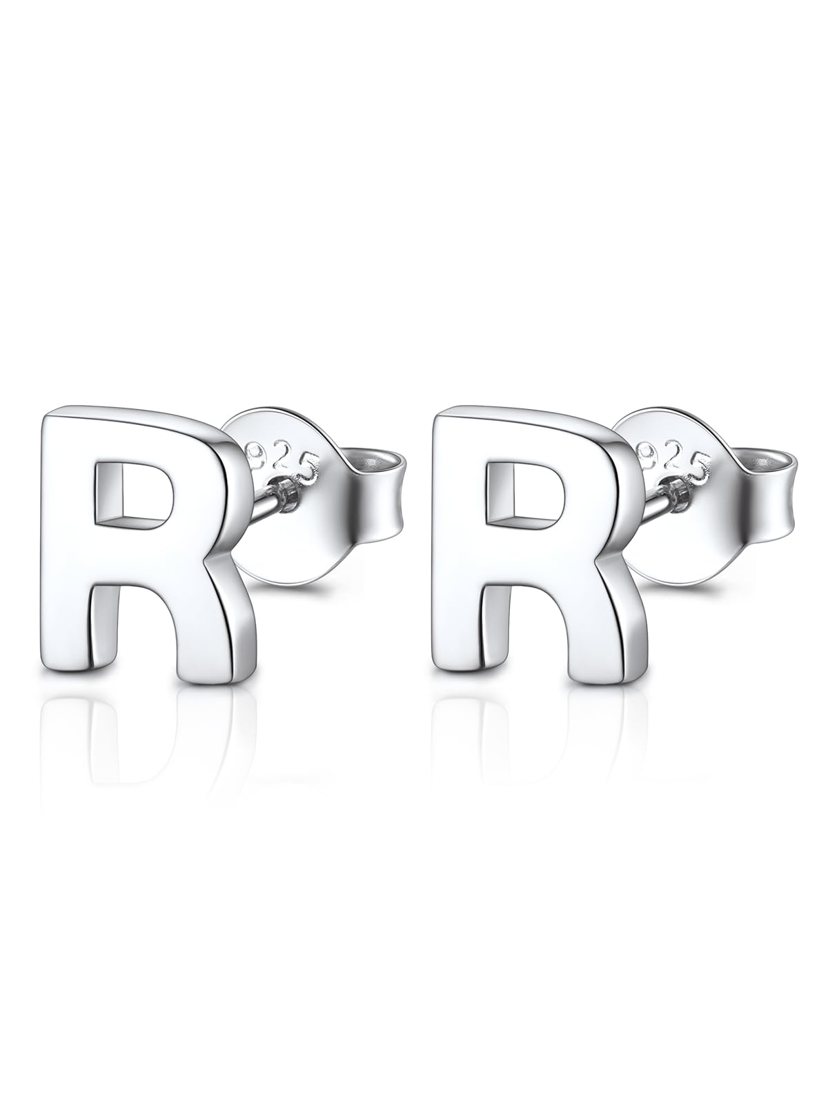 FOCALOOK Stud Earrings for Women Sterling Silver Initial Earring 925 Letter R Silver Ear Studs Personalized Alphabet Jewelry Hypoallergenic Meaningful Gifts for Ladies