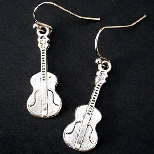 Silver Tone Violin Fiddle Music Instrument Earrings, Musical Jewelry, Gift for a Musician Fiddler