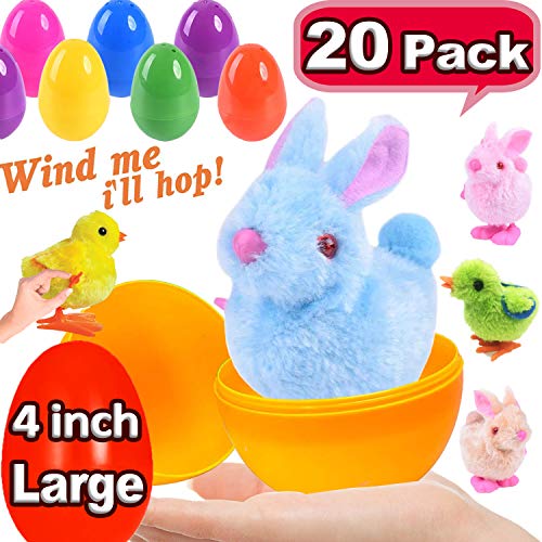 20 Bulk Kids Easter Basket Stuffers,10 Large Surprise Easter Eggs Toy Inside 10 Wind-Up Bunny Chicks Jumbo Prefilled Plastic Easter Eggs Plush Stuffed Animals Toys Toddler Girl Boy Easter Party Favors - Thumbnail 7