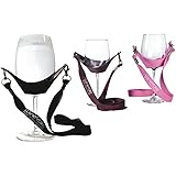 Wine Glass Holder Necklace, "WineYoke" Party Time Wine Tasting Hand Free Wine Glass Lanyard Necklace - Set of 3: PINK, BURGUNDY & BLACK