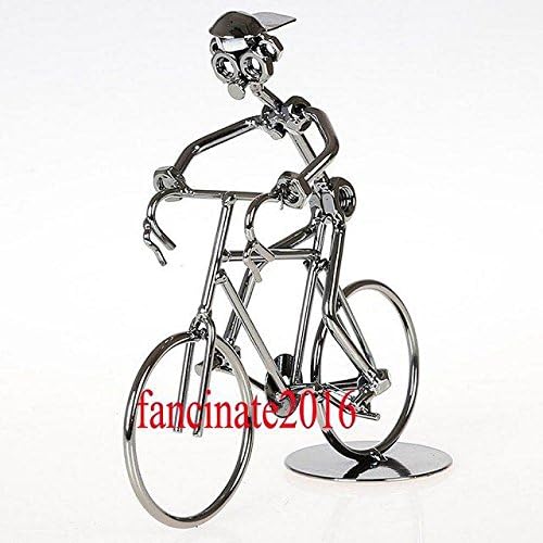 Fancinate Retro Handmade Cycling Bike Riding Bicycle Scrap Iron Collectible Art Scale Model Sculpture Cyclist Vintage Figurine Rider Statues Bike Racer Home Decoration - 19x7x20cm