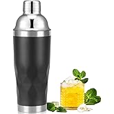 Insulated Cocktail Shaker Black -20oz Double Wall Vacuum Stainless Steel Martini Shaker with Built-in Strainer, Pro Leak-Proof Weighted Shaker for Home Bar, Premium Bar Gift Set