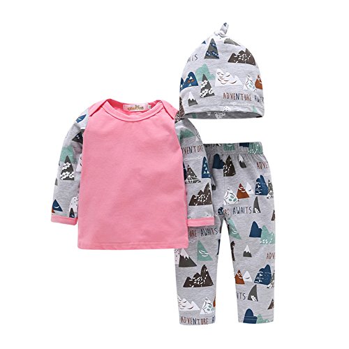 Gprince Baby Boys Girls Long Sleeve 3 Pcs Romper Bodysuit With Hat and Pants