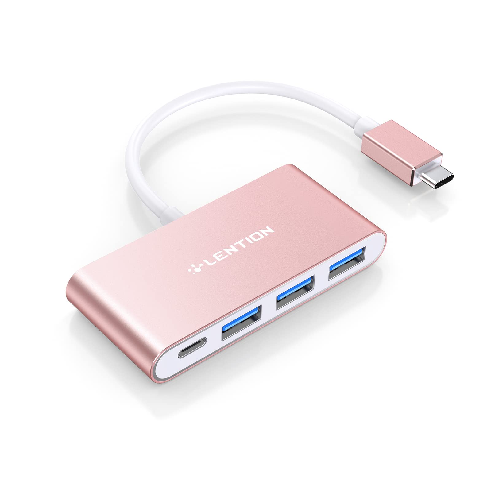 LENTION 4-in-1 USB-C Hub with Type C, 3*USB3.0 Compatible 2025-2016 MacBook Pro/2025-2018 MacBook Air, iPhone 17-15, Surface, ChromeBook, Multiport Charging & Connecting Adapter (C13se, Rose Gold)