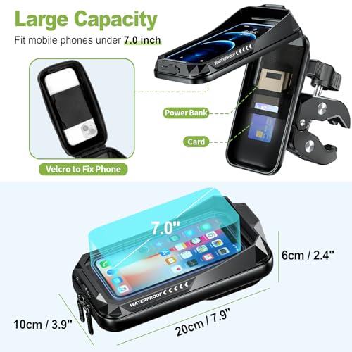 BTNEEU Waterproof Motorcycle Mobile Phone Holder Anti-Vibration Mobile Phone Holder for Scooter with Touch Screen 360° Rotation for 4.7-7.0 Inch Smartphone