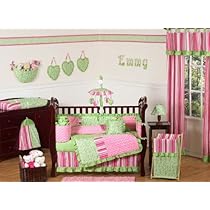 Unique Crib Bedding Funky Pink and Lime Green Olivia Boutique Baby Girl Bedding 9pc Crib Set by Jojo Designs