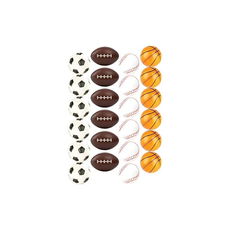 Set of 24 Sports 2.5″ Stress Balls – Includes Soccer Ball, Basketball, Football, Baseball Squeeze Balls for Stress Relief, Party Favors, Ball Games and Prizes, Stocking Stuffers – Bulk 2 Dozen Balls