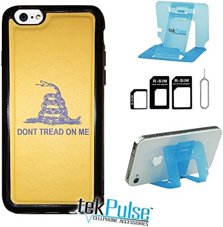 TekPulse(tm) Dont Tread On Me Orange Flag Real Leather TPU Back Cell Phone Case &amp; Nano Sim Card Adapter &amp; Collapsible Cell Stand- [Bundle 3pcs] -Direct Print Technology - Apple Iphone 6 Plus (5.5")