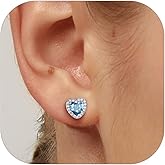 Dainty Sterling Silver Birthstone Stud Earrings, Heart Crystal Stud Earring, Jan - Dec Birthday Gift for women/Come with Box