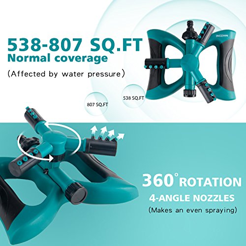 MAXZONE Garden Sprinkler - Automatic 360 Rotating Adjustable Lawn Sprinkler with a Large Area of Coverage/Leak Free Durable 3 Arm Sprayers, Gardening Watering System