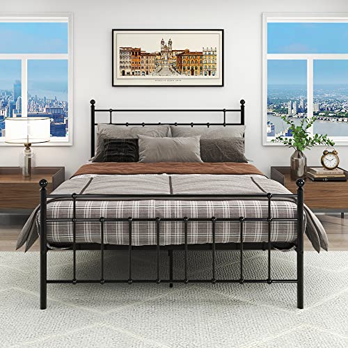 BOFENG Black Queen Bed Frame with Headboard and Footboard Platform Bed