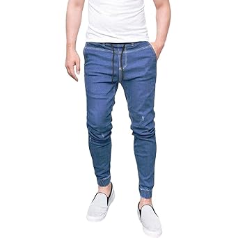 Ansenesna Hose Herren Jeans Schwarz Lang Eng, Einfarbig Gummibund Denim Freizeithose mit Taschen Blau Dunkelblau