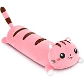 AFAN Long Cat Plush Cute Body Stuffed Animal Pillows, Pink 19.6 Inch | Soft Cat Plushies Kawaii Room Decor Toy Gift for Kids Cat Lovers