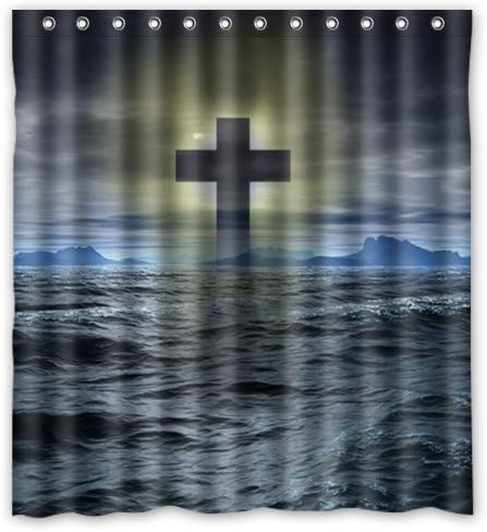 Hensu Cross Mark Symbol Of Christian Bathroom Shower Curtain, Shower Rings Included Polyester Waterproof 66" x 72"