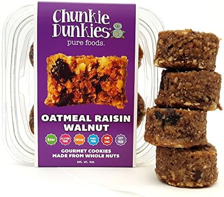 Chunkie Dunkies RAW VEGAN Oatmeal Raisin Walnut Cookies 4 Packs (16 oz)