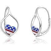 American Flag Lever Back Earrings for Women: 925 Sterling Silver USA Flag Dangle Earrings 4th of July Star Lever Back Dangle Earring Independence Day Patriotic Jewelry Gifts
