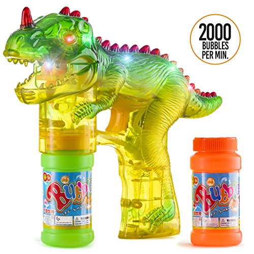 Prextex 2-Pack Dinosaur Bubble Gun Shooter Light Up Bubbles Blower with LED Flashing Lights and Sounds Dinosaur Toys for Kids, Toys Boys and Girls
