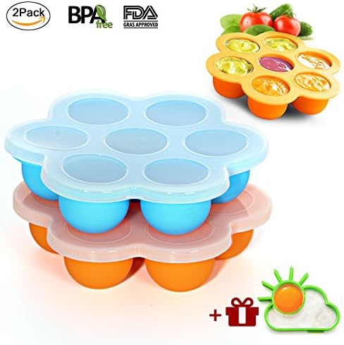 Ousum 2 Pack Silicone Egg Bites Molds for Instant Pot, Baby Food Freezer Storage Molds Trays with Silicone Lids - BPA Free