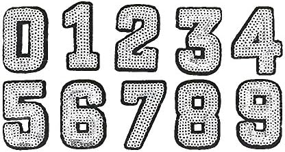 Zhanyue Embellishment Sequins Number 0-9 Patch Sew On/Iron On Patch Applique Clothes Dress Plant Hat Jeans Sewing Flowers Applique DIY Accessory (Sequin Number 0-9)