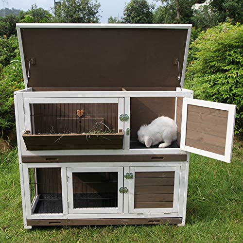 GUTINNEEN Outdoor Rabbit Hutch Indoor Bunny Hutch 2Tier Bunny cage on