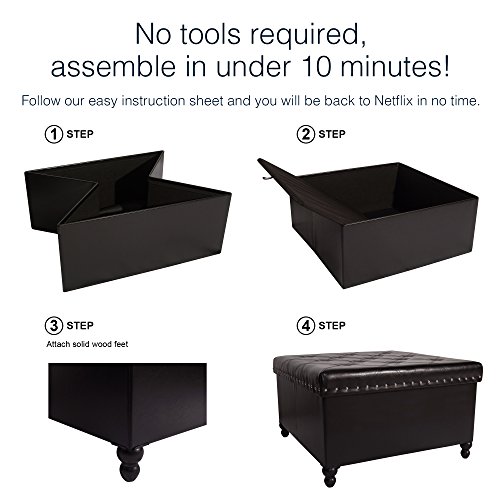 Nathan James 73303 Fodable Storage Ottoman Leather Square Seat, Brown