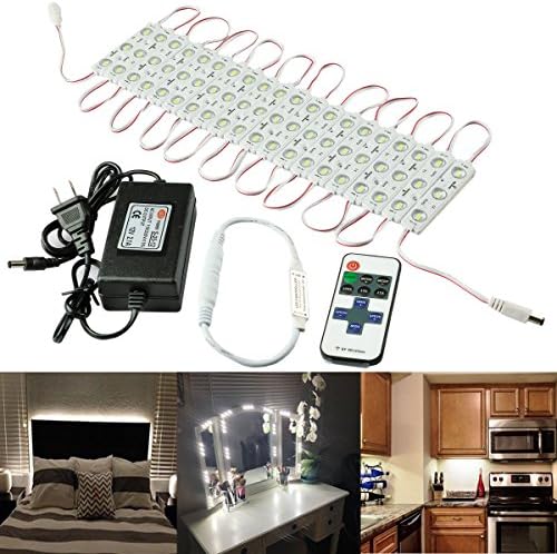 Odlamp 60LED 10ft 3 Led 5730 Injection Modules White Dimmable Waterproof Strorefront Window Advertising Light For Vanity Table Miror Lights Kit Cabinet With RF Remote Dimmer And 12V 2A Power Supply