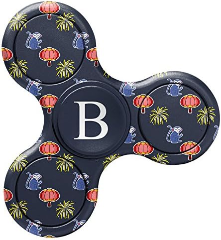 [ B - INITIAL ] Name Monogram Fidget Toy EDC Hand Spinner Stress Reducer Relieve Anxiety [ Purple Asian Monkey Pattern ]