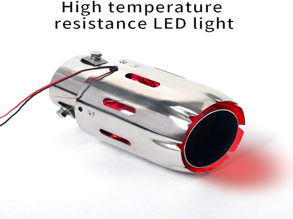 US1984 Exhaust Muffler With LED Light for straight exhaust pipes, Stainless Steel Muffler Car Exhaust Tail Pipe Modification Luminous Tube With Red Flame LED light, car exhaust muffler led light