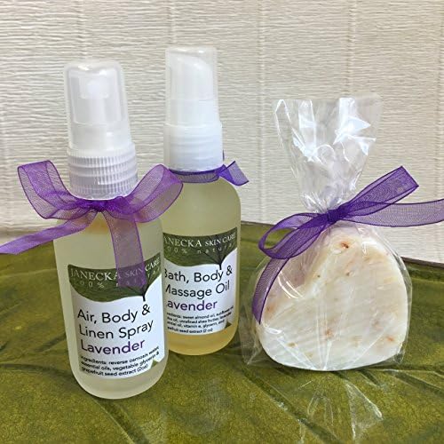 JANECKA Lavender Gift Set ( Body Spray, Bath Oil and Olive Oil Soap ) 100% Natural Skin Care