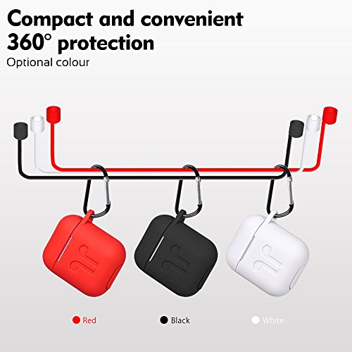 AirPods Protective Case, 3 In 1 Silicone Headphones Accessories Cover Skin Dustproof for Apple Airpods Charging Case with Keychain and Sports/Anti-Lost Strap(Black)