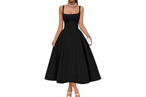 Memoriesea Women's Elegant Square Neck Swing A Line Wedding Evening Party Midi Dress