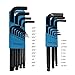 KINGFORCE 22 PC Long Arm Hex Key/Allen Wrench Set,Ball End,CRV material,Inch/Metric