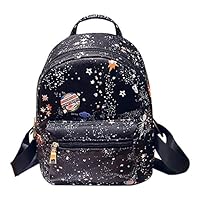 CLARA Girls Fashion Mini Backpack Star Universe Space Printing Schoolbag PU Leather Casual Daypack Small Satchel Black