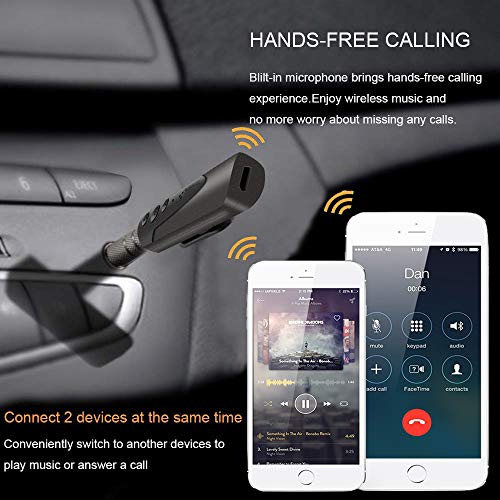 Bluetooth Receiver V4.2, Portable Wireless Bluetooth Car Aux Adapter & Hands-Free Car Kits Audio Bluetooth Receiver for Speakers, Earphone, Car, Home Stereo Music Streaming Sound System 3.5 mm (Black)