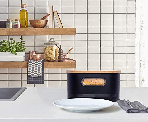 Mindful Design 2-in-1 Modern Tall Bread Box w/Bamboo Cutting Board Lid (Black) - Thumbnail 5