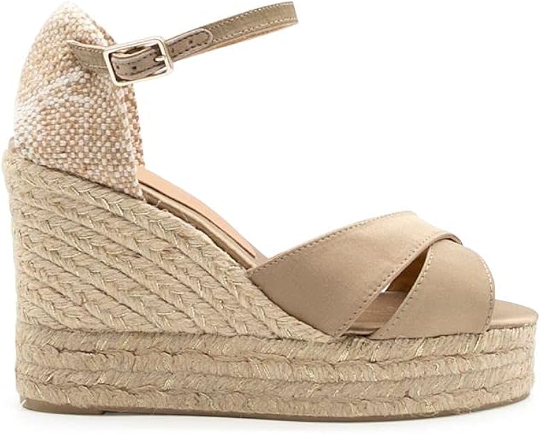 Scarpe Di Corda Con Zeppa CASTANER ZEPPA BELKY IN RASO COLORE BEIGE ORO CON ZEPPA IN CORDA