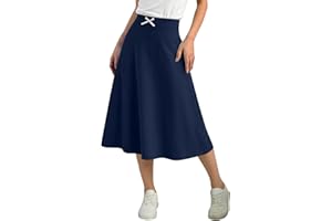 Zzalalana Girls Midi Skirt Summer Casual Bow Elastic Waist School Uniform Flowy Skirts for Kids 5-15 Years