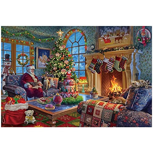 Lavievert Wooden Jigsaw Puzzle 1000 Piece Puzzle for Adults - Santa Claus, Fireplace, Christmas Tree & Warm Christmas