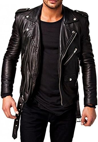 Lasumisura Men's Black Genuine Lambskin Leather Jacket - 1510532 - Large