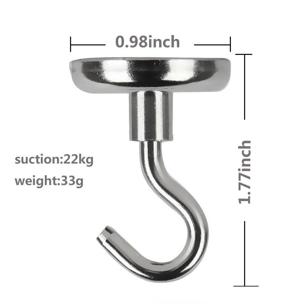 iRoundy 4 Stück Mini Super Starker Magnethaken für Tasche Reinigungstuch Schlüssel Handtücher Halter, 25 mm-holds bis 22 kg - Kraftvolle Neodym Magnet Halterung Haken, für Küche Badezimmer