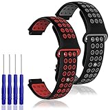 AFUNTA 2PCS Silicone Replacement Band Compatible Forerunner 235/220/230/620/630/735XT & Approach S20 S5 S6, Smart Watch Soft Strap Wristband, Red & Black, with 4PCS Screwdrivers