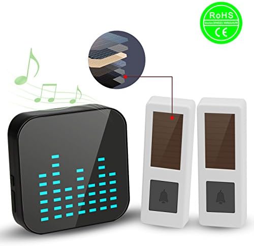 Wireless Doorbell Kit, OJA Premium Waterproof Remote Wireless Cordless Door Chime Doorbell Solar Elderly Pager Operating at 1000-feet Range 2 Remote Solar transmitter 1 Musical Receiver(2bell+chime)