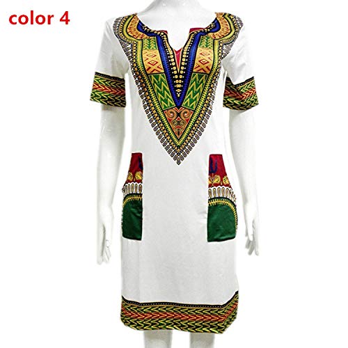 3XL Oversize Women Sexy Dress Summer Print African Traditional Clothing,Yellow,M - Thumbnail 4