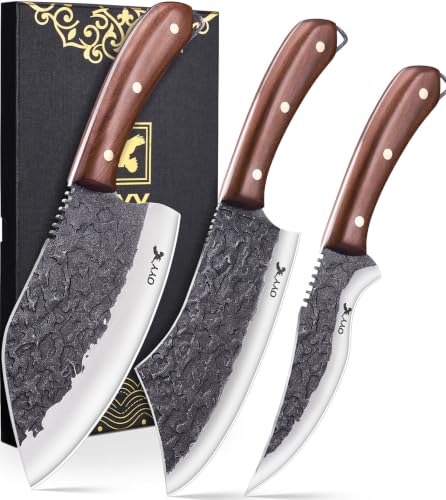 3PCS Hand Forged Butcher Knife Set Meat Cleaver