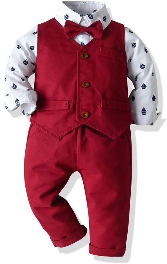 Joycebaby Toddler Baby Boy 3-Piece Tuxedos Suits Vest Shirt and Pants Formal Clothes Set